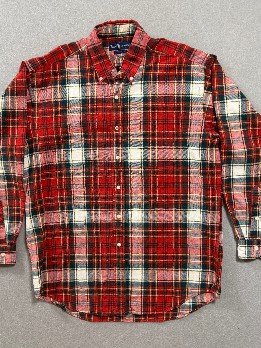 Ralph Lauren Red Plaid Flannel Button Down Shirt 100% Cotton Long Sleeve Men M